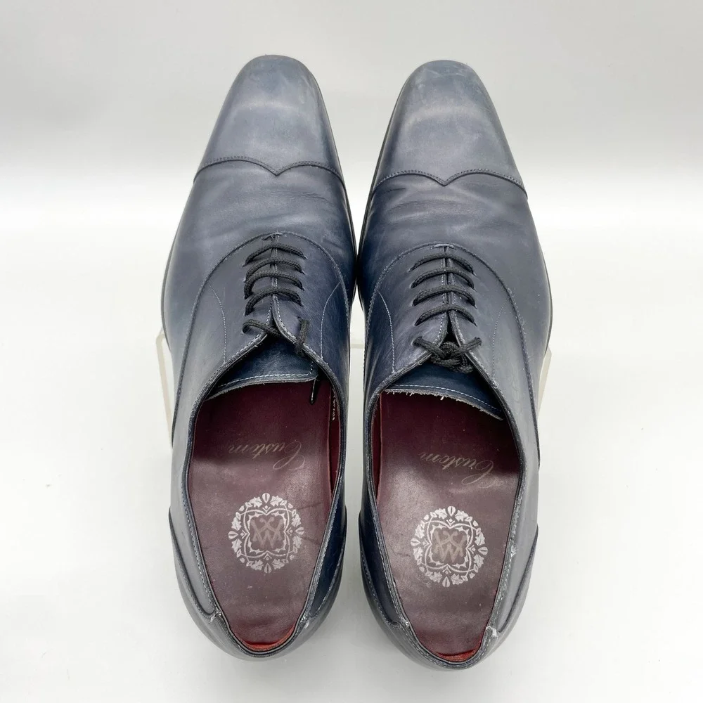 Mezlan Custom Mens 9.5M Cap Toe Oxford Navy Leather Derby Dress Shoes Preppy